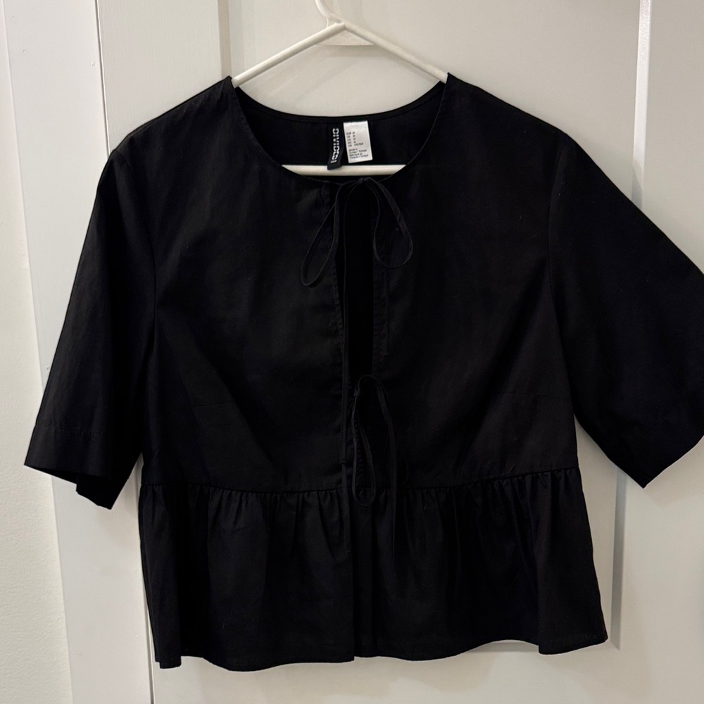 H&M Black Blouse with Tie Detail